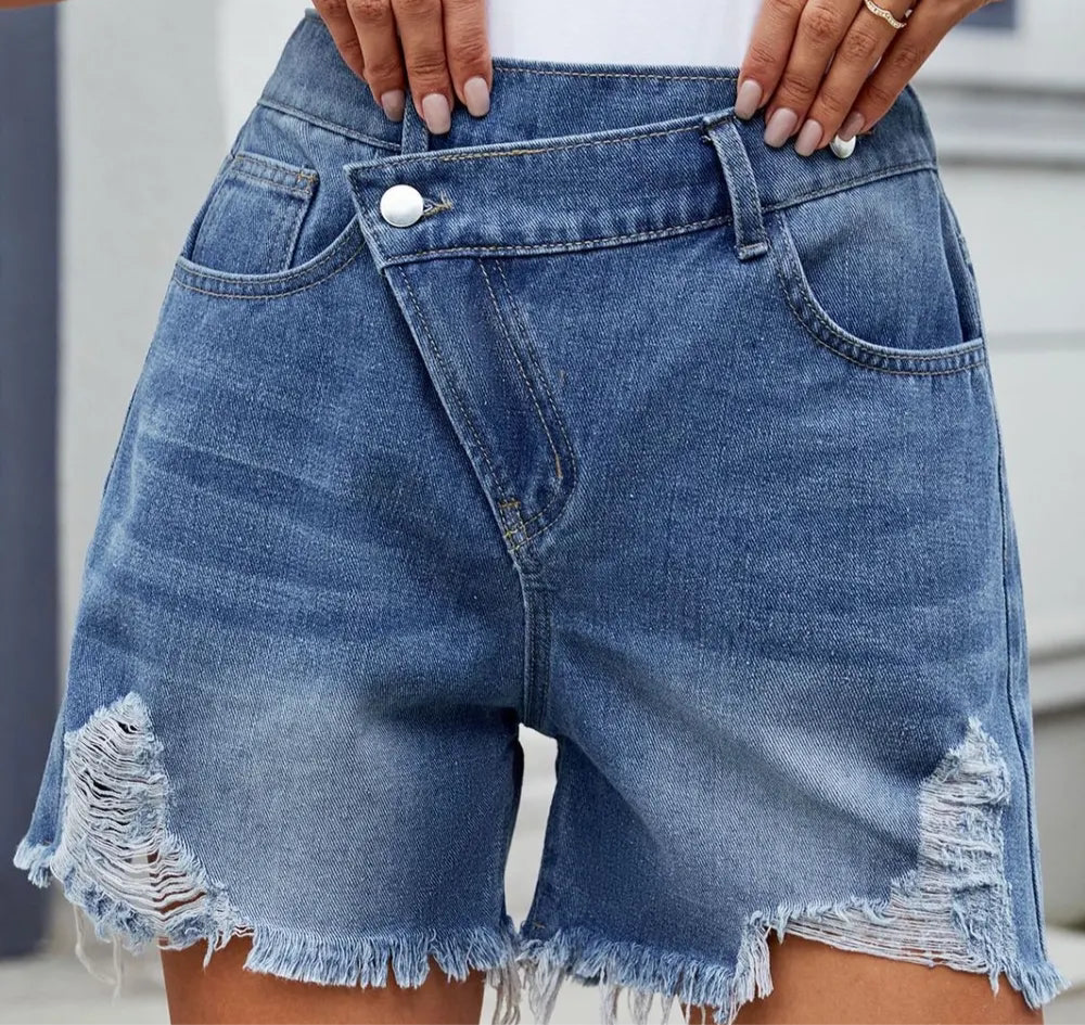 Asymmetrical Waist Denim Shorts